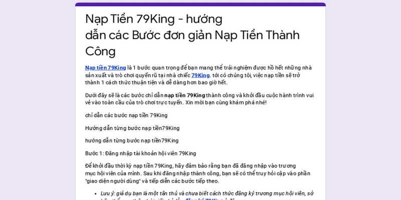 Các thao tác nạp tiền 79king chính xác nhất